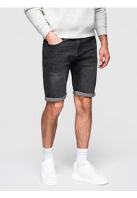 Ombre Clothing - Szorty jeansowe męskie z podwiniętą nogawką - czarne V3 - Rozmiar: M. Kolor: czarny. Materiał: jeans. Wzór: aplikacja. Sezon: lato. Styl: klasyczny #1