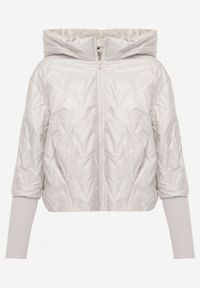 Born2be - Jasnoszara Kurtka z Kapturem Pikowana z Materiałowymi Wykończeniami Sofie. Okazja: na co dzień. Typ kołnierza: kaptur. Kolor: szary. Materiał: materiał. Styl: casual #6