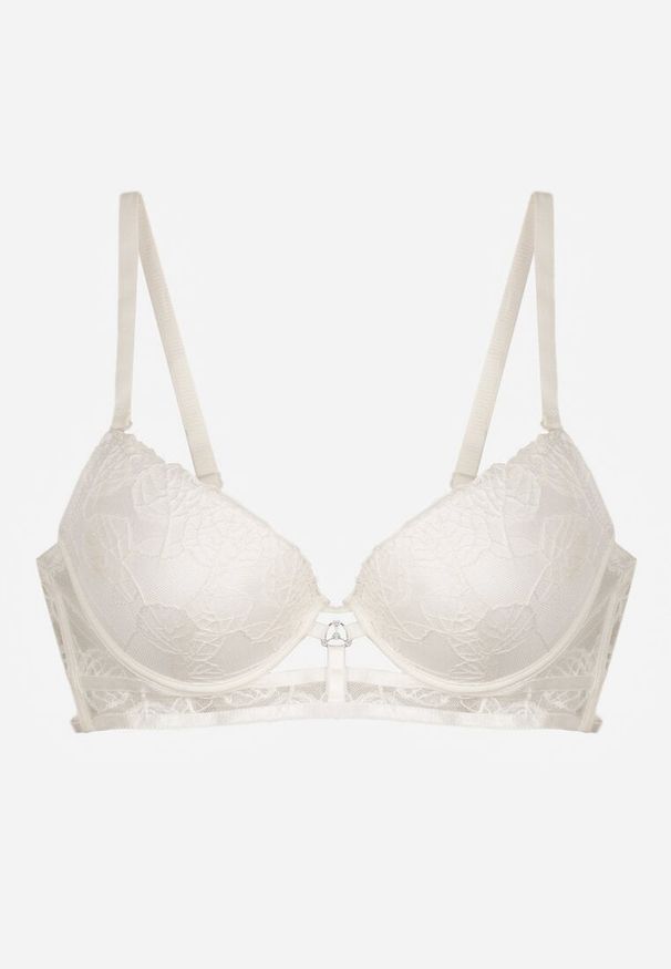 Born2be - Jasnobeżowy Klasyczny Biustonosz Zdobiony Koronką i Aplikacją Metheis. Kolor: beżowy. Materiał: koronka. Wzór: aplikacja, koronka