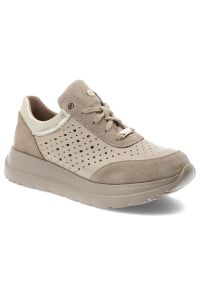 Beżowe Sneakersy Armodo Modne Skórzane Obuwie Damskie. Okazja: na co dzień. Kolor: beżowy. Materiał: skóra. Styl: elegancki, casual