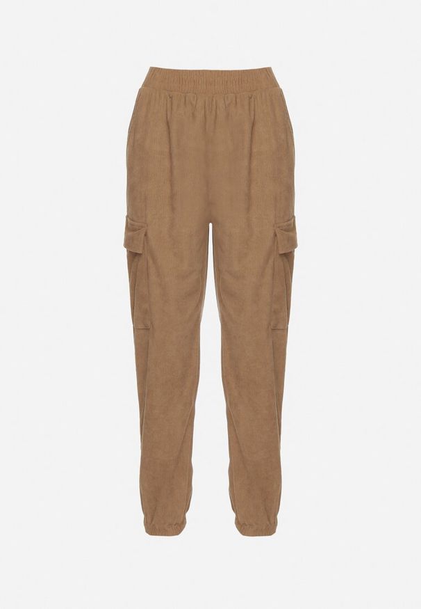 Born2be - Brązowe Spodnie w Stylu Cargo z Wysokim Stanem Belseli. Okazja: na co dzień. Stan: podwyższony. Kolor: brązowy. Styl: casual