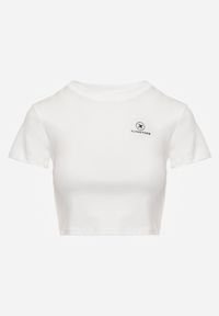 Born2be - Biały Krótki T-shirt w Stylu Basic z Minimalistycznym Nadrukiem Orithana. Okazja: na co dzień. Kolor: biały. Materiał: jeans. Długość: krótkie. Wzór: nadruk. Styl: casual, sportowy #5