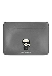 Karl Lagerfeld Saffiano Ikonik Sleeve 13'' / 14'' srebrny. Kolor: srebrny. Materiał: skóra ekologiczna. Wzór: aplikacja #1