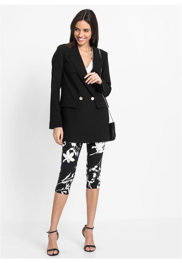 bonprix - Spodnie rybaczki. Kolor: czarny. Wzór: nadruk