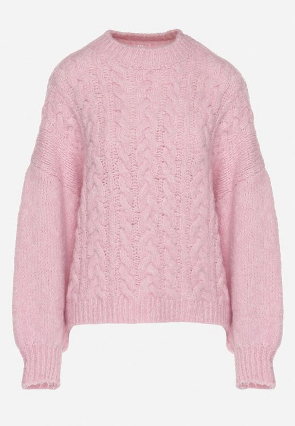 Born2be - Różowy Sweter z Wełną Zdobiony Warkoczowym Splotem Lakkaria. Okazja: na co dzień. Kolor: różowy. Materiał: wełna. Długość rękawa: długi rękaw. Długość: długie. Wzór: aplikacja, ze splotem. Styl: elegancki, casual