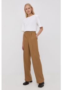 Birgitte Herskind spodnie z domieszką lnu damskie kolor brązowy szerokie high waist. Stan: podwyższony. Kolor: brązowy. Materiał: len