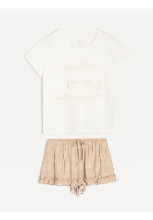 Sinsay - Bawełniana piżama dwuczęściowa - kremowy. Kolor: kremowy. Materiał: bawełna