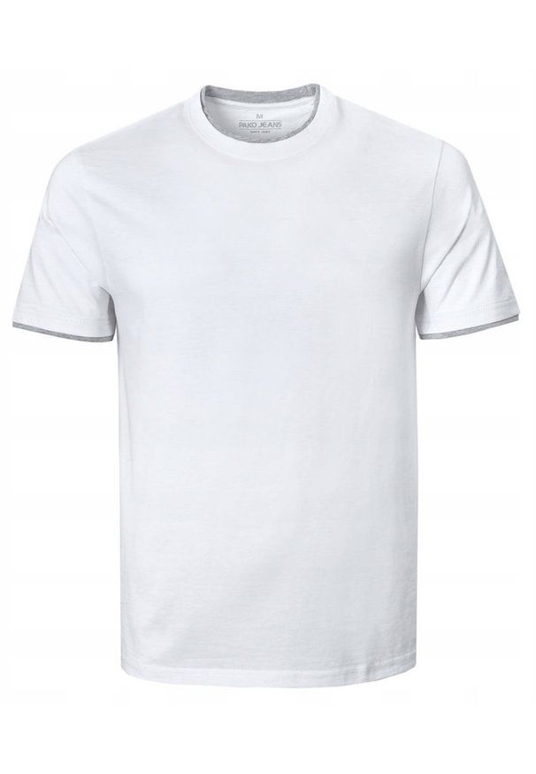 Jednokolorowa Koszulka z Lamówką - Pako Jeans - Biała. Okazja: na co dzień. Kolor: biały. Materiał: bawełna. Styl: casual
