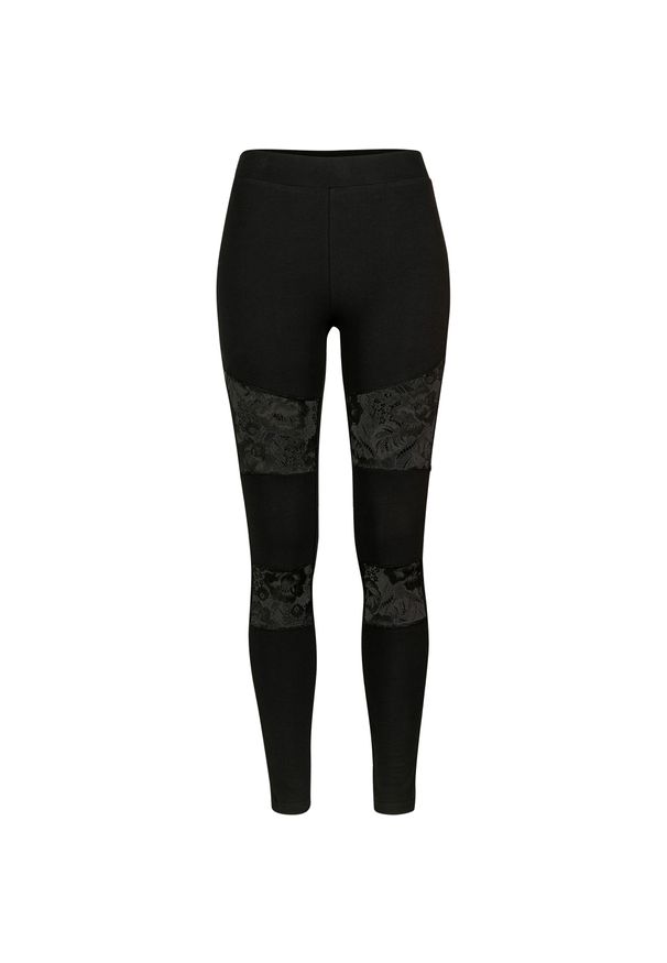 Urban Classics - Damskie legginsy urban classic z wstawkami z koronki. Kolor: czarny. Materiał: koronka. Wzór: koronka