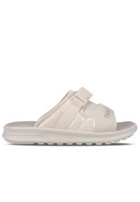 Klapki New Balance SWA330F3 - beżowe. Kolor: beżowy. Materiał: materiał. Wzór: napisy #1