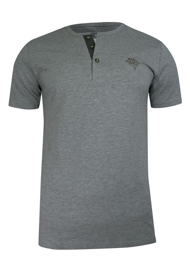 Pako Jeans - T-shirt Popielaty z Guzikami przy Kołnierzyku, Bawełniany, z Nadrukiem, Krótki Rękaw -PAKO JEANS. Okazja: na co dzień. Kolor: szary. Materiał: bawełna. Długość rękawa: krótki rękaw. Długość: krótkie. Wzór: nadruk. Styl: casual