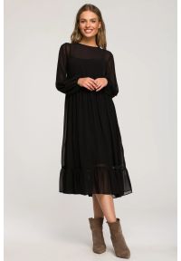 Stylove - Sukienka wieczorowa szyfonowa rozkloszowana z falbaną czarna. Okazja: na randkę. Kolor: czarny. Materiał: szyfon. Styl: wizytowy. Długość: maxi #1