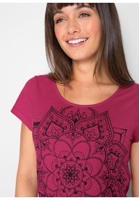 bonprix - Shirt z przędzy mieszankowej, krótki rękaw. Kolor: różowy. Długość rękawa: krótki rękaw. Długość: krótkie. Wzór: nadruk #3