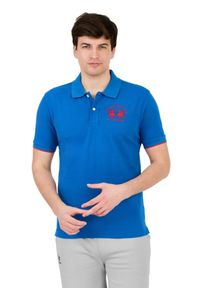 La Martina - LA MARTINA Niebieskie męskie polo z dużym logo, Rozmiar M. Typ kołnierza: polo. Kolor: niebieski #2