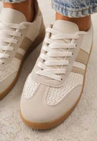 Renee - Ciemnobeżowe Sneakersy w Stylu Klasycznych Tenisówek z Cholewką z Plecionką Doriarissa. Nosek buta: okrągły. Zapięcie: sznurówki. Kolor: beżowy. Materiał: skóra, materiał. Szerokość cholewki: normalna. Obcas: na obcasie. Wysokość obcasa: niski #2