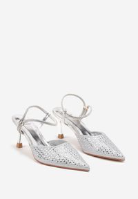 Renee - Srebrne Sandały Slingback na Szpilce ze Szpiczastym Noskiem z Cyrkoniami Dimena. Okazja: na co dzień. Nosek buta: szpiczasty. Kolor: srebrny. Materiał: jeans. Obcas: na szpilce. Styl: wizytowy, casual #3