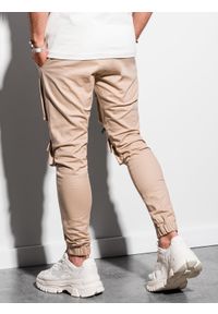 Ombre Clothing - Spodnie męskie joggery P995 - beżowe - XXL. Kolor: beżowy. Materiał: bawełna, elastan #4