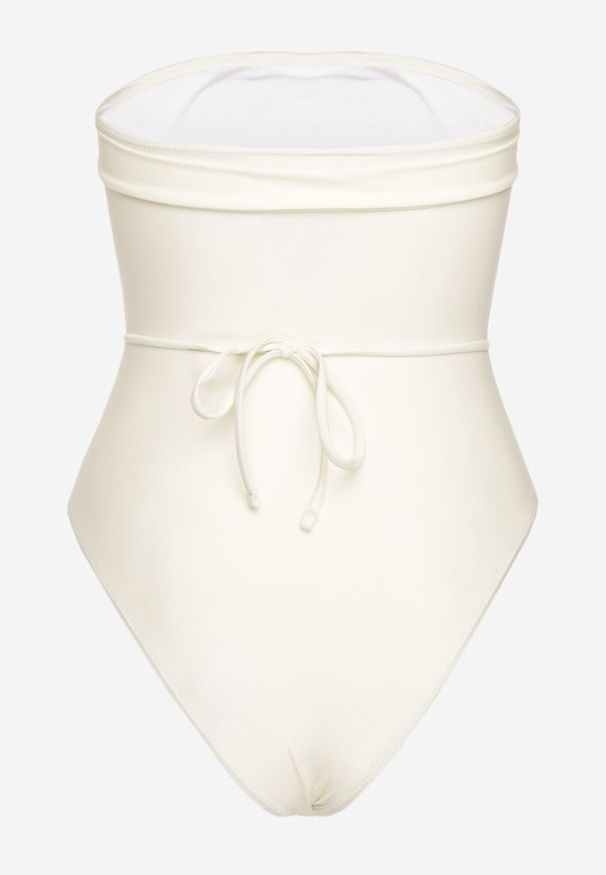 Renee - Jasnobeżowy Strój Kąpielowy z Paskiem i Naszyjnikiem z Kwiatem 3D Irisrita. Kolor: beżowy. Wzór: kwiaty