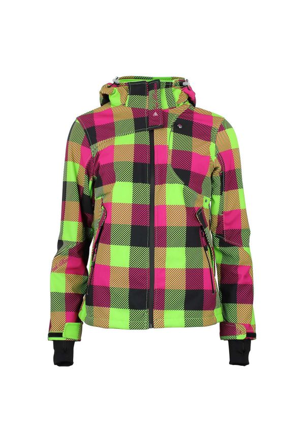 PEAK MOUNTAIN - Damska kurtka softshellowa z nadrukiem Peak Mountain Aveny. Kolor: zielony. Wzór: nadruk. Sezon: zima. Sport: narciarstwo