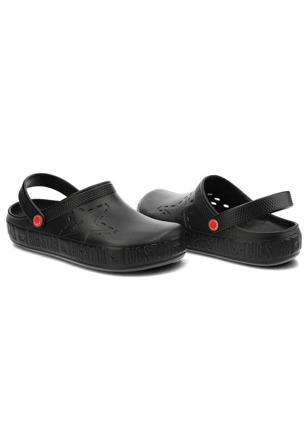 Big-Star - Czarne Klapki Big Star Męskie Wodoodporne Buty. Okazja: na spacer. Kolor: czarny. Materiał: skóra. Wzór: aplikacja, jednolity