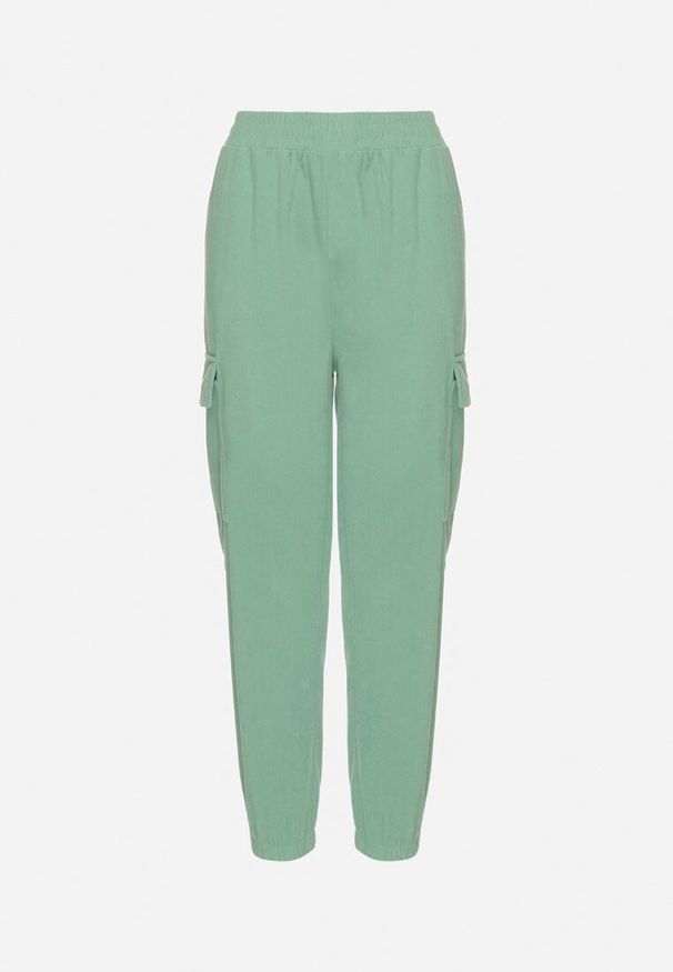 Born2be - Zielone Spodnie w Stylu Cargo z Wysokim Stanem Belseli. Okazja: na co dzień. Stan: podwyższony. Kolor: zielony. Styl: casual