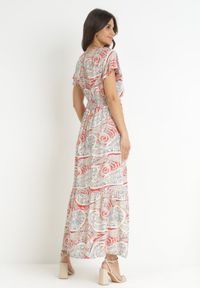 Born2be - Czerwona Sukienka z Wiskozy w Etno Wzór z Gumką w Talii Munira. Kolor: czerwony. Materiał: wiskoza. Styl: etno #3