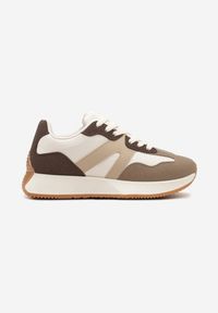 Born2be - Brązowe Płaskie Sneakersy z Geometrycznym Wzorem Nawla. Kolor: brązowy. Wzór: geometria