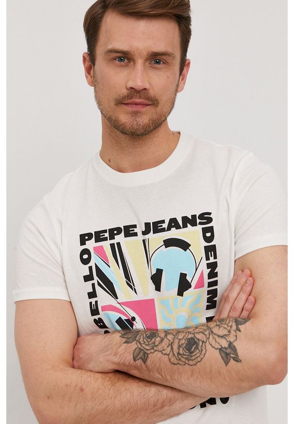 Pepe Jeans - T-shirt Mac. Okazja: na co dzień. Kolor: biały. Wzór: nadruk. Styl: casual