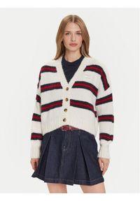 Tommy Jeans Kardigan Badge DW0DW21678 Écru Relaxed Fit. Materiał: syntetyk