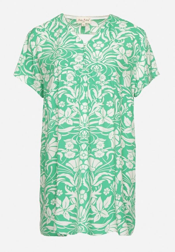 Born2be - Zielona Pudełkowa Sukienka z Wiskozy w Kwiaty z Guzikami Liramiree. Okazja: na spacer, na co dzień, na imprezę. Kolor: zielony. Materiał: wiskoza. Wzór: kwiaty. Typ sukienki: proste. Styl: casual, elegancki, klasyczny