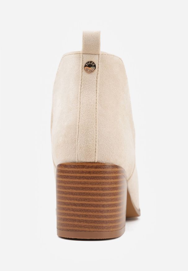 Born2be - Beżowe Botki Vices na Obcasie z Ozdobnym Wycięciem Annaviel. Okazja: na co dzień. Kolor: beżowy. Materiał: jeans. Obcas: na obcasie. Styl: elegancki, klasyczny, casual. Wysokość obcasa: średni