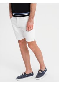 Ombre Clothing - Męskie jeansowe klasyczne szorty z podwiniętą nogawką – białe V1 OM-SRDS-0162 - XXL. Kolor: biały. Materiał: jeans. Sezon: lato. Styl: klasyczny #4