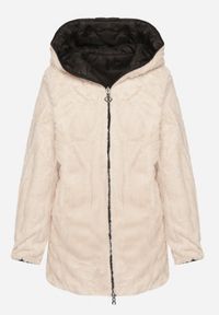 Born2be - Czarno-Beżowa Pikowana Kurtka Dwustronna z Kapturem i Futerkiem Rinaresa. Okazja: na co dzień. Typ kołnierza: kaptur. Kolor: czarny. Materiał: futro. Styl: casual, elegancki #2