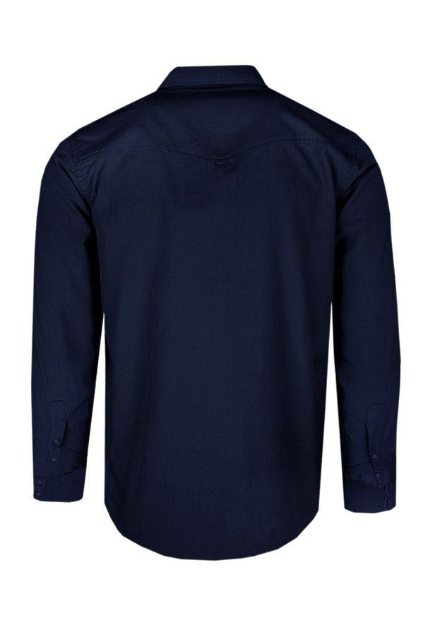 Wygodna Koszula z Delikatnego Sztruksu - Pako Jeans - Granatowa. Okazja: na co dzień. Kolor: niebieski. Materiał: bawełna. Styl: casual