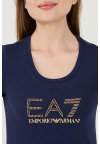 EA7 Emporio Armani - EA7 Granatowy damski t-shirt z cyrkoniami, Rozmiar M. Kolor: niebieski #4