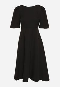 Born2be - Czarna Sukienka o Rozkloszowanym Kroju z Bufiastymi Rękawami Melisseia. Kolor: czarny. Styl: klasyczny #5