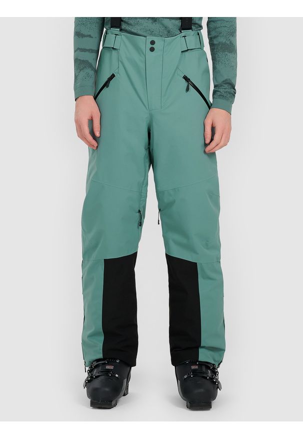 4f - 4F Spodnie narciarskie z szelkami membrana Dermizax 20000 męskie - oliwkowe 3XL. Kolor: brązowy, oliwkowy, wielokolorowy. Materiał: materiał. Technologia: Dermizax. Sezon: zima. Sport: narciarstwo