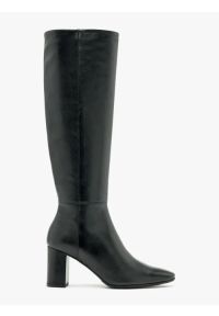 Ryłko - Czarne kozaki na obcasie. Zapięcie: zamek. Kolor: czarny. Materiał: skóra. Szerokość cholewki: normalna. Obcas: na obcasie. Styl: street. Wysokość obcasa: średni #1