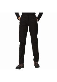 Regatta - Damskie spodnie ochronne wodoodporne Highton czarne. Kolor: szary, czarny, brązowy, wielokolorowy. Sezon: lato. Sport: turystyka piesza #1