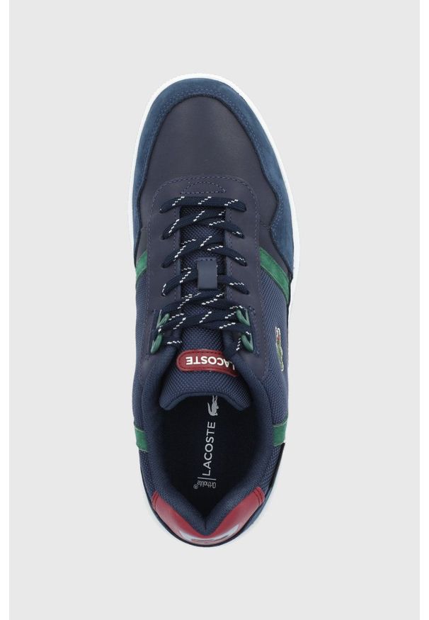 Lacoste Buty kolor granatowy. Nosek buta: okrągły. Zapięcie: sznurówki. Kolor: niebieski. Materiał: guma. Technologia: Primaloft. Sport: bieganie
