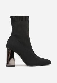 Renee - Czarne Skarpetkowe Botki VICES na Słupku w Eleganckim Stylu Rarana. Zapięcie: bez zapięcia. Kolor: czarny. Materiał: skóra. Obcas: na słupku. Styl: elegancki. Wysokość obcasa: średni