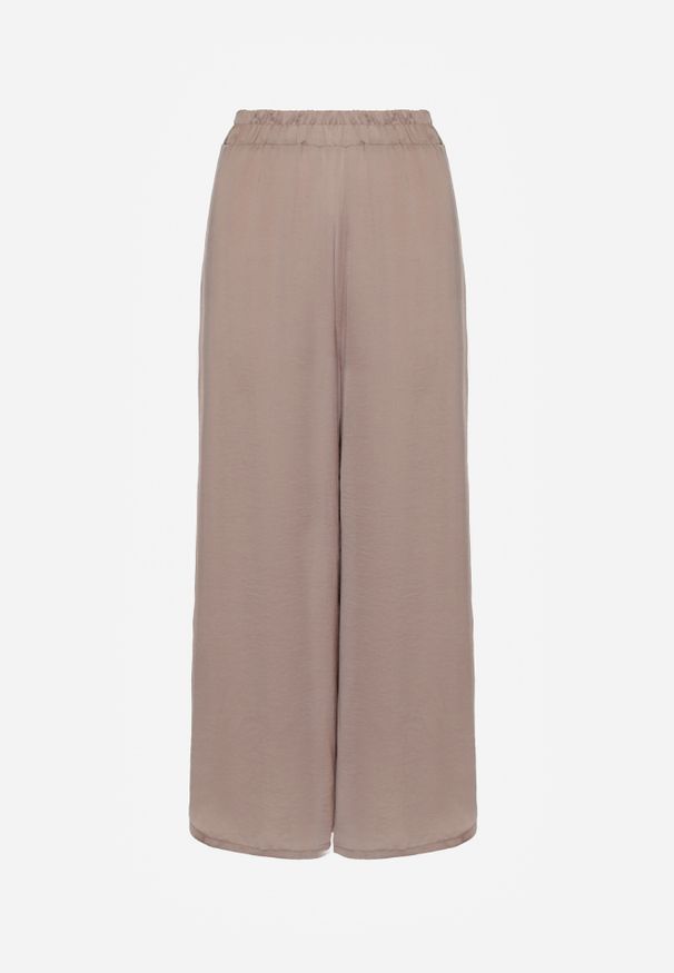 Renee - Ciemnobeżowe Wiskozowe Spodnie Szerokie High Waist Rissalene. Okazja: na spotkanie biznesowe, do pracy. Stan: podwyższony. Kolor: beżowy. Materiał: wiskoza. Styl: biznesowy, elegancki