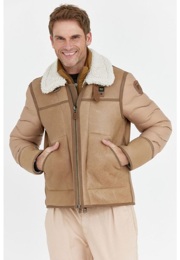 Blauer USA - BLAUER Kożuch męski z pikowanymi rękawami, Rozmiar L. Kolor: brązowy