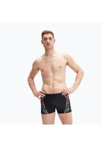 Bokserki kąpielowe męskie Speedo Tech Print Aquashort. Kolor: czarny. Wzór: nadruk