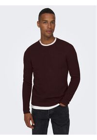 Only & Sons Sweter 22016980 Bordowy Regular Fit. Kolor: czerwony. Materiał: bawełna