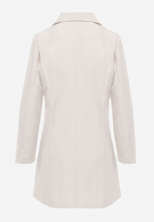 Renee - Beżowa Marynarka Sukienka z Aplikacjami 3D w Kształcie Kwiatów i Zapięciem na Guziki Lorira. Okazja: na co dzień, na spotkanie biznesowe, do pracy. Kolor: beżowy. Materiał: jeans. Wzór: aplikacja, kwiaty. Styl: casual, biznesowy, elegancki, klasyczny