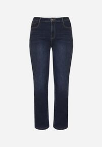 Born2be - Granatowe Ocieplane Jeansy o Szerokim Kroju z Bawełną i Wysokim Stanem Mevidia. Okazja: na co dzień. Stan: podwyższony. Kolor: niebieski. Styl: klasyczny, casual, elegancki #6