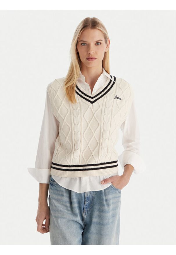 Guess Sweter V5GR00 Z3FB1 Biały Classic Fit. Kolor: biały. Materiał: bawełna