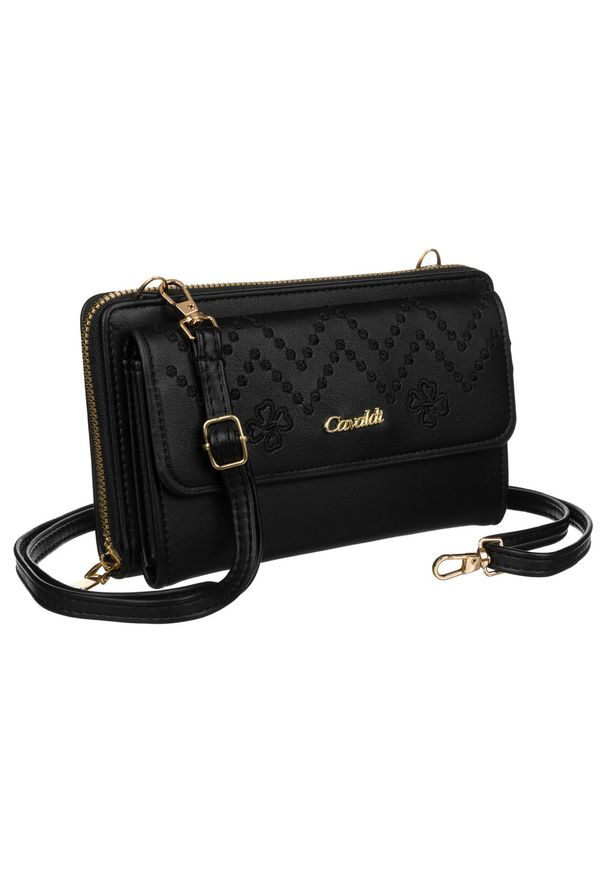 4U CAVALDI - Portfel listonoszka 2w1 Cavaldi PU M-13-2268 Black czarny. Kolor: czarny. Materiał: skóra ekologiczna. Wzór: aplikacja, haft