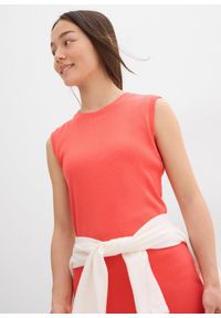 bonprix - Dopasowana sukienka z dżerseju, z czystej bawełny organicznej. Kolor: czerwony. Materiał: jersey, bawełna. Wzór: prążki #3